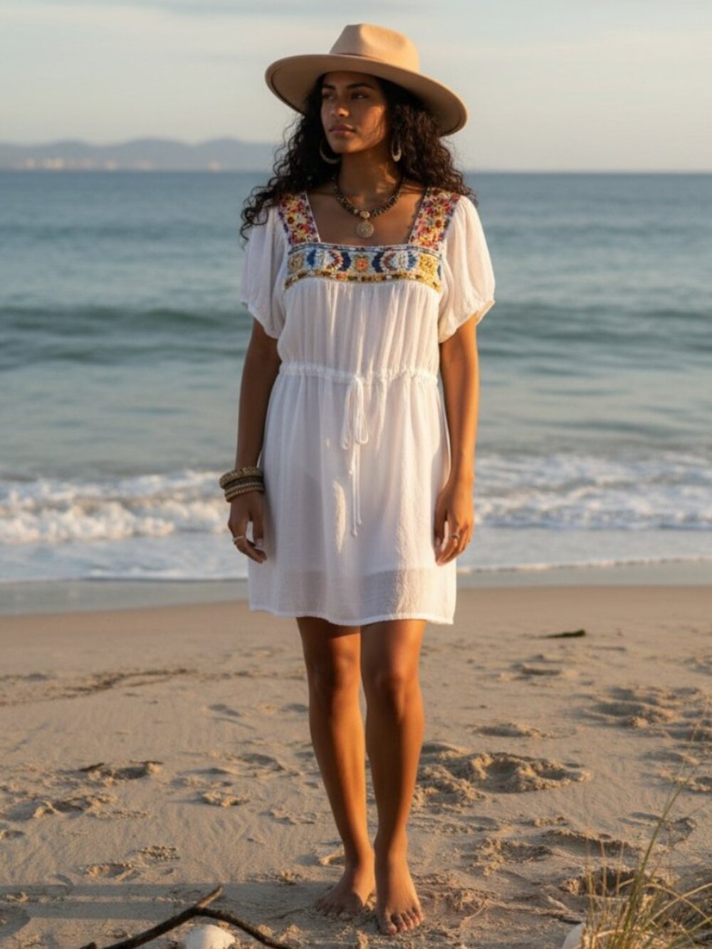 JOHNNY WAS ANTHRO White Embroidered Cotton Mini Dress M Boho Cover Up Mexico - Picture 17 of 17